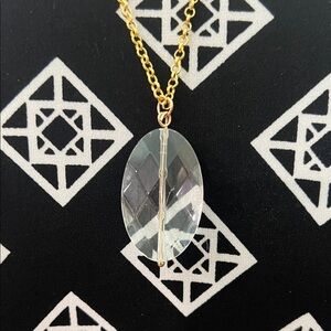 Gold Chain Necklace with Clear Oval Pendant